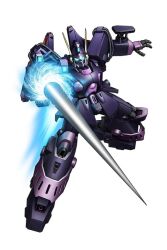 artist_request berga_giros blue_eyes cable crossbone_vanguard firing flying glowing glowing_eyes gundam gundam_f91 machinery mecha mecha_focus missile mobile_suit no_humans robot science_fiction shot_lancer thrusters vernier_thrusters white_background