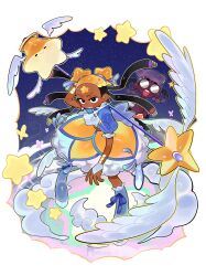 2girls afro_puffs aika_(kiana_mai) blonde_hair braid dark-skinned_female dark_skin dress frown glasses highres hoshi_(kiana_mai) i_don&#039;t_want_to_be_a_magical_girl multiple_girls reisame smile star_guardian:_guardian_of_the_stars very_dark_skin zira_(kiana_mai)
