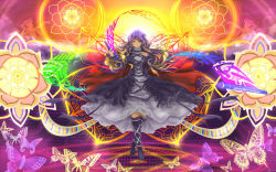 1girl 3_jiao_xian_er artistic_error bad_anatomy bad_feet bug butterfly dress female_focus flower_symbol gradient_hair highres hijiri_byakuren hokkai insect long_hair looking_at_viewer makai_(touhou) multicolored_hair solo sorcerer&#039;s_sutra_scroll touhou