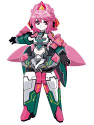 1girl aka_p blush chibi cosmic_break female_focus mecha_musume pink_hair puribate_(helgoland) red_eyes short_hair simple_background solo winberrl