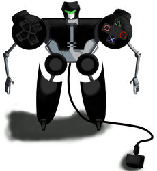 artist_request controller dualshock game_console game_controller gamepad highres mechanization no_humans non-humanoid_robot original playstation_2 playstation_controller robot solo