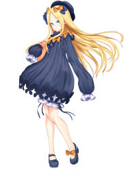 Rule 34 | 1girl, abigail williams (fate), blonde hair, bloomers, blue eyes, commentary request, diesirea, dress, expressionless, fate/grand order, fate (series), hat, highres, long hair, looking to the side, mary janes, no socks, shoes, sleeves past fingers, sleeves past wrists, solo, stuffed animal, stuffed toy, tachi-e, teddy bear, underwear
