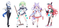 Rule 34 | 4girls, ;), ahoge, blue hair, blue streaks, cone hair bun, deadnooodles, fox girl, fox tail, green eyes, green hair, hair bun, hair ornament, hair rings, hanako nana, highres, looking at viewer, multicolored hair, multiple girls, one eye closed, paint on clothes, pink hair, pom pom (clothes), pom pom hair ornament, purple eyes, purple hair, purple tail, smile, stellive, streaked hair, tail, tenko shibuki, twintails, two-tone tail, virtual youtuber, white hair, yuzuha riko