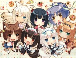 10s 6+girls :3 :d :o absurdres ahoge animal_ear_fluff animal_ears apron azuki_(nekopara) bell biscuit_(bread) black_hair black_socks blonde_hair blue_bow blue_eyes blue_hair blunt_bangs blush bob_cut bow breasts brooch brown_eyes brown_hair brown_legwear buttons cake cake_slice candy cat_ears cat_girl cat_hair_ornament cat_tail checkerboard_cookie cherry chestnut_mouth chibi chibi_only chocola_(nekopara) cinnamon_(nekopara) cleavage coconut_(nekopara) cookie dessert dessert_background diamond_brooch everyone fang finger_to_mouth flat_chest floating_hair flower food fruit grapes green_eyes hair_flower hair_ornament hair_ribbon hairband hand_on_own_knee heterochromia high_ponytail highres huge_filesize ice_cream ice_cream_cone japanese_clothes jewelry kimono kneehighs leaning_forward leg_lift lollipop long_hair looking_at_viewer low_twintails maid maid_apron maid_headdress maple_(nekopara) minazuki_shigure mittens multiple_girls neck_bell neckerchief nekopara no_nose official_art open_mouth orange_hair outline outstretched_arms own_hands_together parted_bangs pastry pink_bow pleated_skirt polka_dot polka_dot_background ponytail pudding puffy_short_sleeves puffy_sleeves purple_eyes purple_hair ribbon ribbon_trim sailor_collar sayori_(neko_works) scan school_uniform serafuku shirt short_sleeves siblings sisters sitting skirt sleeveless sleeveless_shirt slit_pupils smile socks spread_arms standing standing_on_one_leg strawberry striped_tail swiss_roll tail tart_(food) thighhighs twins twintails two_side_up v vanilla_(nekopara) very_long_hair vest waist_apron white_hair white_legwear wrist_cuffs yellow_eyes