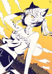 absurdres animal_ear_fluff animal_ears artist_request bare_arms cat_ears cityscape closed_mouth crop_top dutch_angle hair_intakes highres karenina_(pgr) navel partially_colored punishing:_gray_raven short_shorts shorts sidelocks two_side_up yellow_eyes