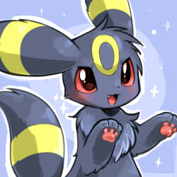 Rule 34 | black fur, blush, choko (sweetpocket), claws, fang, gen 2 pokemon, looking up, nintendo, no humans, open mouth, pawpads, pokemon, pokemon (creature), smile, solo, tail, two-tone fur, umbreon, yellow fur
