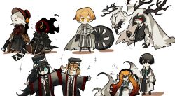 Rule 34 | 1other, 3boys, 4girls, aislan, alfred (bloodborne), alfred (bloodborne) (cosplay), antlers, aqua eyes, ascot, black eyes, black hair, black jacket, black robe, black vest, blonde hair, bloodborne, bonnet, brown cloak, cage, chibi, choir set (bloodborne), cloak, clock, closed eyes, cosplay, dante (limbus company), dress, faust (project moon), highres, holding, holding weapon, horns, hunter (bloodborne), hunter (bloodborne) (cosplay), jacket, limbus company, logarius wheel, long hair, medium hair, mensis cage, micolash host of the nightmare, micolash host of the nightmare (cosplay), multiple boys, multiple girls, object head, orange hair, plain doll, plain doll (cosplay), ponytail, project moon, red ascot, red eyes, robe, ryoshu (project moon), shirt, short hair, sinclair (project moon), veil, vest, vicar amelia, vicar amelia (cosplay), weapon, wheel, white cloak, white hair, white robe, white shirt, white veil, yellow eyes, yurie the last scholar, yurie the last scholar (cosplay)