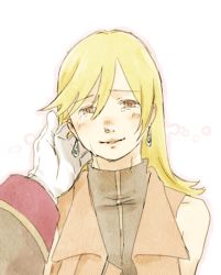 1boy 1girl blonde_hair blush commentary_request earrings gloves ilia_silvestri jewelry long_hair ronyx_j._kenny smile star_ocean star_ocean_first_departure sururiika_(rulie)
