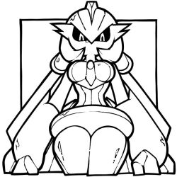 1girl breasts humanoid_robot iron_valiant lineart medium_breasts monochrome name_omoitukan2 nintendo pokemon pokemon_(creature) robot solo straight-on thick_lineart