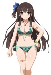 1girl armlet bikini blush bracelet breasts ceri_(sakura_dungeon) clenched_hand game_cg jewelry leglet legs long_hair navel necklace ribbon sakura_dungeon shiny_skin swimsuit