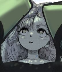 Rule 34 | 1girl, adjusting hair, bow-shaped hair, commentary request, eyelashes, h renah, highres, iono (pokemon), jacket, long hair, looking up, nintendo, open mouth, pokemon, pokemon sv, portrait, sharp teeth, solo, teeth, upper teeth only, yellow eyes, yellow jacket
