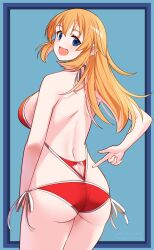Rule 34 | 1girl, absurdres, ass, blue eyes, blush, breasts, butt crack, charlotte e. yeager, highres, hiroshi (hunter-of-kct), large breasts, long hair, looking at viewer, looking back, orange hair, red slingshot swimsuit, slingshot swimsuit, smile, solo, strike witches, swimsuit, world witches series