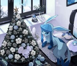 Rule 34 | articuno, blue eyes, chikafuji, christmas, christmas ornaments, christmas tree, commentary request, cubchoo, flower, gen 1 pokemon, gen 3 pokemon, gen 4 pokemon, gen 5 pokemon, glaceon, highres, indoors, legendary pokemon, lying, nintendo, no humans, open mouth, pillow, pinecone, pokemon, pokemon (creature), sidelocks, smile, spheal, swablu, tandemaus, tree, twitter username, winter