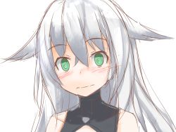 10s 1girl bare_shoulders black_heart_(neptunia) blush breasts cleavage close-up female_focus green_eyes himajin_(starmine) long_hair looking_at_viewer mugshot neptune_(series) noire_(neptunia) sketch solo white_hair