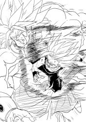 Rule 34 | 2boys, aura, broly (dragon ball z), dragon ball, height difference, kicking, legendary super saiyan, lightning, multiple boys, muscular, muscular male, serious, son gohan, super saiyan, super saiyan 2