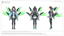 Rule 34 | 1girl, absurdres, arms at sides, blue eyes, blue hair, boots, breasts, brown hair, colored inner hair, counter:side, full body, gloves, green eyes, high heels, highres, impossible clothes, impossible leotard, large breasts, leotard, long hair, looking at viewer, maxilax, mecha musume, multicolored hair, multicolored leotard, multiple views, open hands, reference sheet, shin jia, simple background, standing, thigh boots, thighhighs, turnaround, two-tone hair, very long hair, white background, white leotard, wings