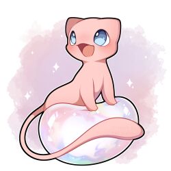 Rule 34 | absurdres, blue eyes, blush, bubble, gen 1 pokemon, happy, highres, legendary pokemon, looking up, mew (pokemon), mythical pokemon, nintendo, no humans, open mouth, pokemon, pokemon (creature), sevi (seviyummy), smile, solo