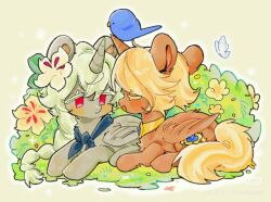 animalization bird blonde_hair blue_neckerchief blush braid brown_fur bush cookie_run cookie_run:_kingdom cutie_mark long_hair my_little_pony my_little_pony:_friendship_is_magic neckerchief no_humans pani_5750 pink_eyes pony_(animal) pure_vanilla_cookie short_hair very_long_hair white_fur white_hair white_lily_cookie winged_unicorn