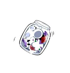 Rule 34 | :3, body fur, chibi, digimon, digimon (creature), full body, gomamon, green eyes, in container, in jar, jar, mohawk, no humans, red hair, solo, white fur, youzaiyouzai112