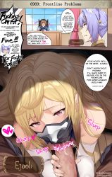 1girl 2boys absurdres artist_name blonde_hair blush braid brown_hair censored character_name comic ejaeli_(granblue_fantasy) elbow_gloves elegy_(granblue_fantasy) english_text erune fellatio fellatio_under_mask feower_(granblue_fantasy) gloves gran_(granblue_fantasy) granblue_fantasy handjob heart hetero hews highres indoors long_hair looking_at_viewer mask mouth_mask multiple_boys ninja_mask oral penis penis_grab pov purple_eyes purple_hair sidelocks solo_focus spoken_heart stealth_fellatio stealth_sex sweat trembling under_table veins veiny_penis very_long_hair white_gloves