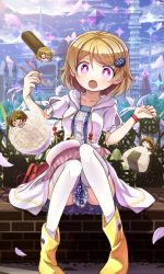 &gt;_&lt; 10s 4girls :o bag boots bowl brick_wall brown_hair castle chopsticks closed_eyes covering_privates covering_breasts ehoumaki food glasses hair_ornament hairclip handbag hood hood_down hooded_jacket in_food jacket koizumi_hanayo love_live! love_live!_school_idol_festival love_live!_school_idol_project makizushi mini_person minigirl multiple_girls multiple_persona napkin onigiri petals pink_eyes rice rice_bowl rubber_boots semi-rimless_eyewear shipii_(jigglypuff) short_hair sitting skirt sparkle sushi thighhighs under-rim_eyewear wristband