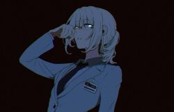 Rule 34 | 1girl, an-94 (antje) (girls&#039; frontline), an-94 (girls&#039; frontline), aqua eyes, blonde hair, blue suit, business suit, formal clothes, girls&#039; frontline, glasses, glowing, glowing eyes, highres, id card, long sleeves, official alternate costume, purinmeow, solo, suit, upper body