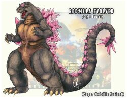 claws crossover darfrezillaarts elbow_spikes fangs giant giant_monster godzilla godzilla_(monsterverse) godzilla_(series) godzilla_evolved godzilla_x_kong:_the_new_empire heisei highres horns jaw kaiju king_kong_(series) legendary_pictures long_tail monster monsterverse no_humans pink_gemstone red_eyes retro_artstyle scales sharp_teeth spiked_tail spikes spines super_godzilla super_godzilla_(character) tail teeth toho