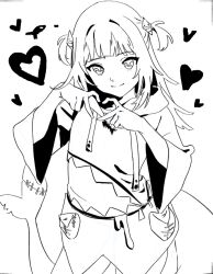 animal_hood blue_hoodie blunt_bangs drawfag fins fish_tail gawr_gura gawr_gura_(1st_costume) hair_ornament heart heart_hands hololive hololive_english holomyth hood hoodie looking_at_viewer monochrome shark_girl shark_hair_ornament shark_hood shark_tail sketch smile tail two_side_up virtual_youtuber