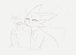 animal_collar animal_focus animal_sexualization bestiality can cherry closed_mouth collar erection espeon fang floating floating_object food forehead_jewel forked_tail fruit gen_2_pokemon grey_background greyscale half-closed_eyes happy kekitopu looking_to_the_side monochrome nintendo penis pokemon pokemon_(creature) raised_eyebrows simple_background sitting sketch smile smug solo_focus sparkle split_mouth tail telekinesis testicles uncensored veins veiny_penis whipped_cream