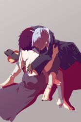 1boy 1girl akatsuki_(naruto) akatsuki_uniform back backless_dress backless_outfit bare_shoulders black_coat black_hair black_nails blue_hair coat dress flower gloves grabbing hair_bun hair_flower hair_ornament head_on_another&#039;s_shoulder hug konan_(naruto) mask nail_polish naruto_(series) naruto_shippuuden obobkkp orange_nails shadow short_hair single_hair_bun sitting sleeveless spiked_hair toenail_polish toenails toes uchiha_obito unworn_mask