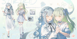 2girls absurdres bang_dream! bang_dream!_it&#039;s_mygo!!!!! black_ribbon blue_bow blue_choker blue_dress blue_hair blue_skirt bow bracelet choker commentary_request dress frilled_choker frills green_hair hair_bow hair_ornament hairclip highres holding_hands interlocked_fingers jewelry long_hair long_sleeves maoerduo_meow multiple_girls neck_ribbon platform_shoes ribbon shirt short_sleeves sidelocks skirt thighhighs togawa_sakiko translation_request two_side_up wakaba_mutsumi white_bow white_shirt white_thighhighs yellow_eyes yuri zettai_ryouiki