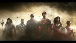 1girl 5boys aqua_man armor barry_allen batman black_hair bruce_wayne cape circlet cyborg cyborg_(dc) dark_skin dc_comics dccu justice_league kryptonian long_hair mask multiple_boys polearm s_shield shield strapless superman the_flash trident victor_stone wonder_woman