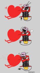 ... 1boy absurdres ant_tenna antennae black_pants blush crt crying deltarune electric_plug electric_plug_tail gloves grey_background highres hugging_own_legs object_head pants pipispaints shoes sitting soul_(deltarune) spoken_ellipsis tail tail_wagging tailcoat trembling twitter_username utdr_(toby_fox) white_gloves yellow_shoes