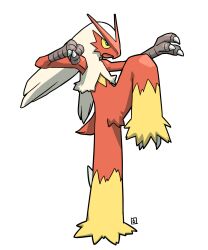 blaziken blue_eyes colored_sclera creatures_(company) full_body game_freak gen_3_pokemon highres long_hair muu_(mumumer) nintendo no_humans pokemon pokemon_(creature) simple_background solo standing standing_on_one_leg talons very_long_hair white_background white_hair yellow_sclera