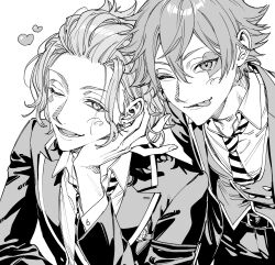 absurdres ace_trappola cater_diamond club_(shape) club_facial_mark dice facial_mark heart heart_facial_mark highres himo_(himodayoo) male_focus multiple_boys night_raven_college_uniform twisted_wonderland