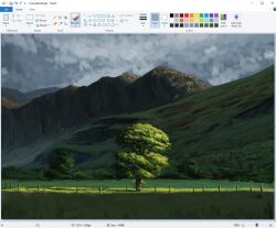 art_program_in_frame christianyounga cloud cloudy_sky commentary day dim_lighting english_commentary fence landscape microsoft_paint_(medium) mountain mountainous_horizon no_humans original outdoors scenery sky storm tree