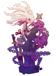 1boy bandages chain dragon dragon:_marked_for_death highres inti_creates katana kunai long_hair nakayama_tooru ninja official_art purple_eyes shinobi_(dmfd) shuriken sword transparent_background weapon white_hair