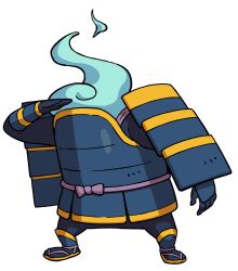 armor full_body headless highres hitodama japanese_armor official_art salute simple_background solo third-party_source white_background yoroi-san_(youkai_watch) youkai_(youkai_watch) youkai_watch
