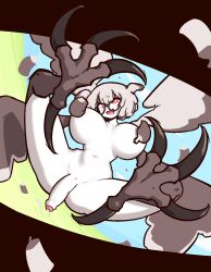1futa :d bird_legs black-framed_eyewear breasts character_request colored_skin completely_nude copyright_request day fang feather_censor feathers from_below futanari glasses grey_hair harpy huge_breasts jaggy_lines liveactors monster_girl navel nude open_mouth outdoors penis precum red_eyes semi-rimless_eyewear short_hair smile solo spread_legs talons under-rim_eyewear white_skin winged_arms wings