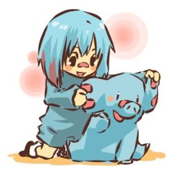 1990s_(style) androgynous bandaid bandaid_on_face bandaid_on_nose blue_hair blush_stickers creature_and_personification creatures_(company) ear_tug game_freak gen_2_pokemon gender_request grabbing_another&#039;s_ear hand_on_another&#039;s_ear hitec kneeling moemon multicolored_hair nintendo open_mouth personification phanpy pokemon pokemon_(creature) pokemon_gsc retro_artstyle sitting two-tone_hair