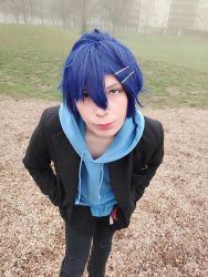 1boy absurdres asanaka_yomogi belialssin blue_eyes blue_hair cosplay formal_clothes hair_ornament highres photo_(medium) real_life school_uniform sssss2222 suit sweater trap