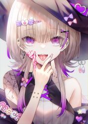 1girl aoi_sana forked_tongue looking_at_viewer original purple_eyes smile tagme tongue v
