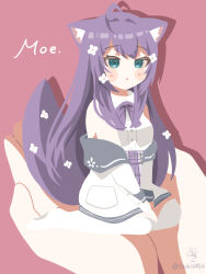 Rule 34 | 1girl, :o, absurdres, ahoge, animal ear fluff, animal ears, aqua eyes, between legs, blue eyes, blush, blush stickers, bow, bowtie, breasts, cat ears, character name, collared shirt, flower, hair flower, hair ornament, hand between legs, highres, in palm, jacket, jacket partially removed, long hair, long sleeves, looking at viewer, mini person, minigirl, moe (vrchat), no shoes, off shoulder, open clothes, open jacket, out of frame, parted lips, pink background, pov, pov hands, purple bow, purple bowtie, purple hair, purple skirt, seiza, shadow, shirt, signature, simple background, sitting, skirt, sleeveless, sleeveless shirt, solo focus, tail, thighhighs, tochisa (tochisa513), twitter username, v arms, very long hair, vrchat, wariza, white jacket, white shirt, white thighhighs