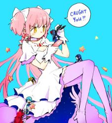 10s akemi_homura akemi_homura_(magical_girl) akuma_homura black_hair blonde_hair blue_hair cape cellphone dress dual_persona english_text female flying_sweatdrops fortissimo grabbing hair_ornament hair_ribbon iphone kaname_madoka kaname_madoka_(magical_girl) knees_together_feet_apart long_hair mahou_shoujo_madoka_magica mahou_shoujo_madoka_magica:_hangyaku_no_monogatari miki_sayaka miki_sayaka_(magical_girl) mini_person minigirl multiple_girls musical_note musical_note_hair_ornament open_mouth phone pink_hair polearm red_hair red_ribbon ribbon sakura_kyoko sakura_kyoko_(magical_girl) silverxp smartphone spear star_(symbol) tomoe_mami tomoe_mami_(magical_girl) ultimate_madoka weapon white_dress white_ribbon wings yellow_eyes