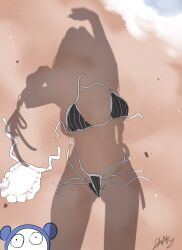 1girl absurdres apron arm_up beach bikini black_bikini braid dressed_shadow_(meme) female_pov frilled_apron frilled_bikini frills highres hololive hololive_english implied_nudity koizumi_arata kronie_(ouro_kronii) long_hair low_twin_braids maid maid_bikini meme multi-strapped_bikini_bottom official_alternate_hairstyle ouro_kronii ouro_kronii_(maid) pov sand shadow silhouette string_bikini swimsuit twin_braids unconventional_maid unworn_bikini very_long_hair virtual_youtuber waist_apron waves white_apron