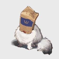 Rule 34 | animal, animal focus, bag, cat, derivative work, full body, grey background, highres, mcdonald&#039;s, no humans, original, paki2000, paper bag, simple background