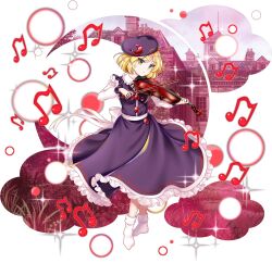 Rule 34 | 1girl, alternate headwear, back bow, beret, black hat, black skirt, black vest, blonde hair, bow, bow (music), closed mouth, collared shirt, crescent, crescent hat ornament, danmaku, frilled shirt collar, frilled skirt, frills, full body, game cg, hat, hat ornament, highres, holding, holding bow (music), holding instrument, instrument, long sleeves, looking at viewer, lunasa prismriver, lunasa prismriver (scarlet), music, musical note, official art, playing instrument, rotte (1109), shirt, short hair, skirt, socks, solo, sparkle, third-party source, touhou, touhou lostword, transparent background, vest, violin, white bow, white shirt, white socks, yellow eyes