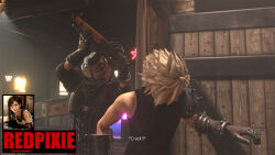 Rule 34 | assault rifle, attack, blender (medium), cloud strife, gun, highres, rifle, shinra guard, shinra infantry uniform, tagme, weapon