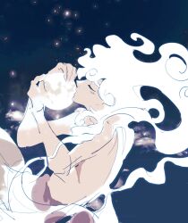 1boy bad_id bad_twitter_id gear_fifth hagoromo highres kiss male_focus monkey_d._luffy one_piece profile scar scar_on_face shawl short_hair solo spacesea topless_male white_hair