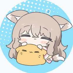 1girl :3 animal_ears animated animated_gif blob_(google) blush cat chibi chibi_only closed_eyes commission crossed_bangs fox_ears fox_girl fox_tail grey_hair hair_between_eyes original skeb_commission tail umihio